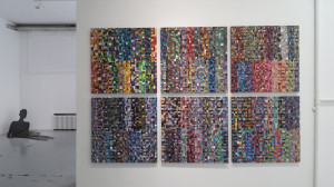 13. Masterpieces II, Installation view, left Senka Trivunac,Shadow, metal, 200 x 90 x 90 cm; right Tijana Mrvošević, Untitled, Acrilyc and oil on canvas, 206 x 312 cm  